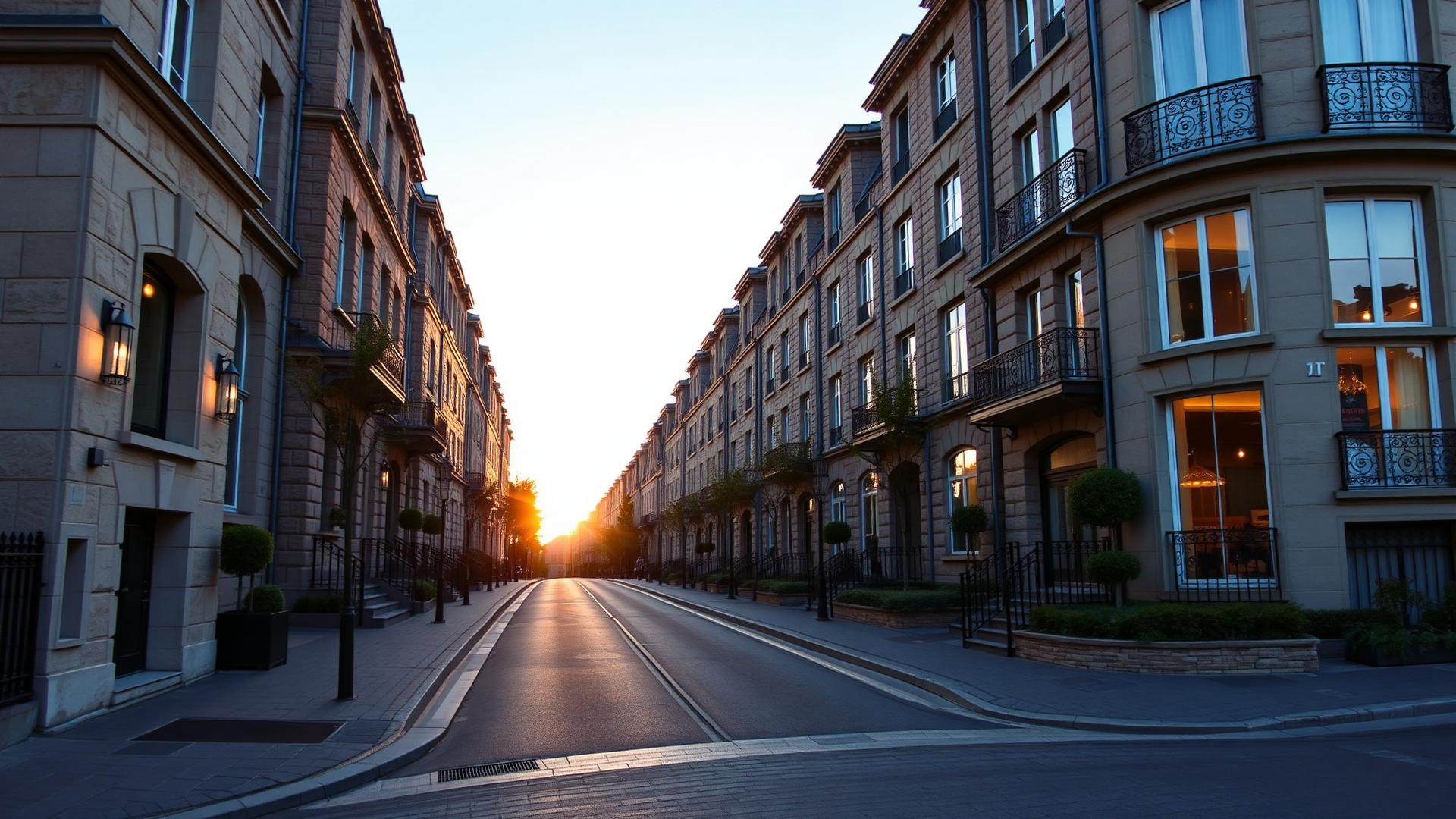 Rue résidentielle luxembourgeoise au crépuscule
